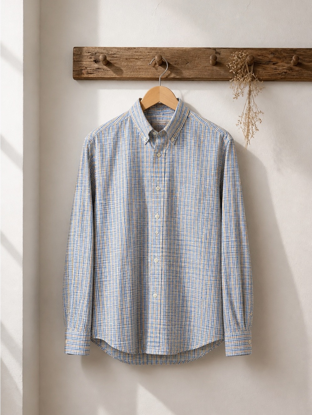Peter Millar Blue & Tan Checked Cotton Button-Down Shirt
